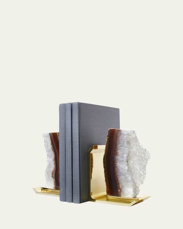 Fim Agate Druzy & Natural Brass Bookends